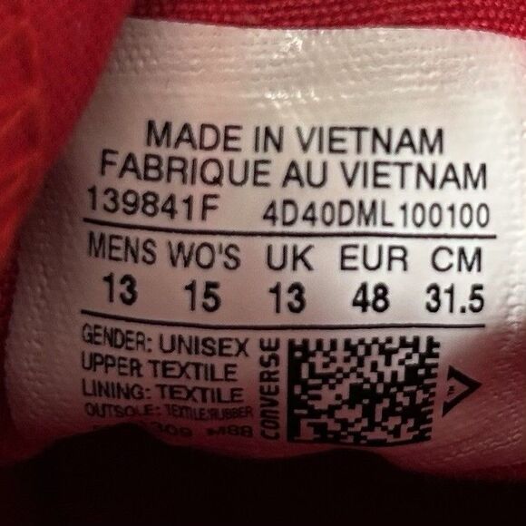 Converse Chuck Taylor All Star Zig Zag 139841F Mens Size 13 Red High Top Shoes - Picture 13 of 13
